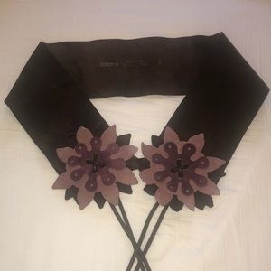 Genuine leather brown suede flower wrap belt